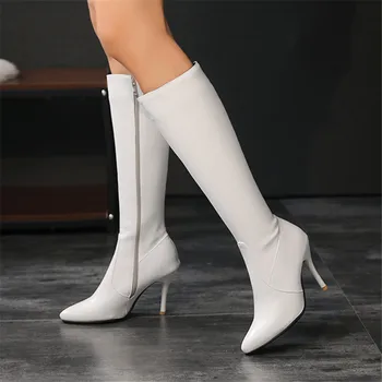 Seksi Patik Kadın Yüksek Çizmeler Sonbahar Kadın 2020 Yeni Yüksek Topuklu Çizmeler Kadınlar İçin Gece Kulübü Düğün Ayakkabı Kadın Topuklu beyaz