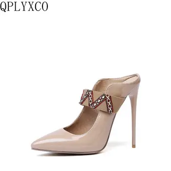 QPLYXCO 2019 satış Büyük Boy 34-47 Seksi Sivri Burun Ayak Bileği Kayışı ınce Yüksek Topuklu Sandalet Platformu Düğün terlik Ayakkabı Kadın X-7