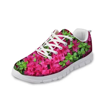 3D Bitki Baskılı Kadın gündelik ayakkabı Çiçek Ağacı Desen Hafif Kız Dantel Up Örgü düz ayakkabı Bahar Kadın