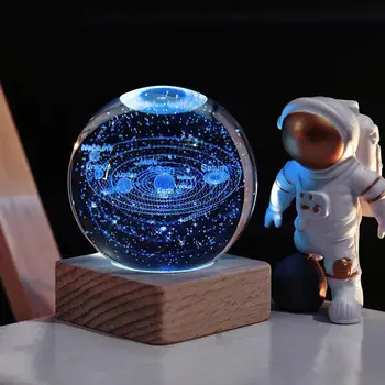 3D ay cam kristal top gezegen 3D kristal top lazer gravür güneş sistemi LED top ışık fotoğraf sahne astronomi oyuncak