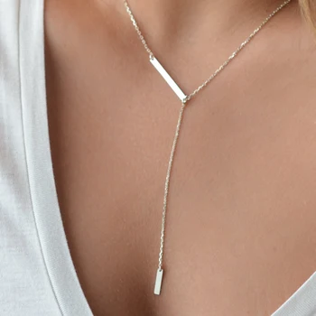 925 ayar gümüş narin bar charm OL bayan hediye seksi kement zinciri basit düz gümüş takı Uzun Y kadın kolye