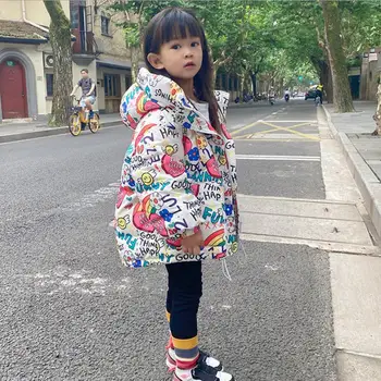 Çocuk Kalın Beyaz Ördek Aşağı Ceket Bebek Kız Kapşonlu Moda Baskı Mont Çocuklar Kış Yeni Gevşek Giyim Parka Aşağı Ceket
