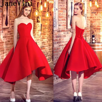 JaneVini Lübnan Kırmızı Hi-Lo gelinlik modelleri Düğün Parti ıçin 2018 Sevgiliye Saten balo kıyafetleri Kızlar Yüksek Düşük Örgün önlük