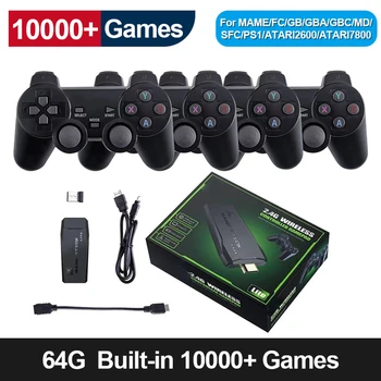 4K HD video oyunu Konsolu 2.4 G Çift Kablosuz Denetleyici PS1/FC / GBA Retro TV Dendy Oyun Konsolu 10000 Oyunları Sopa
