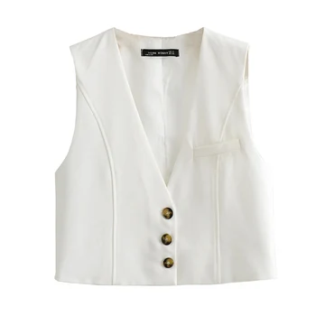 Kadın Yelek Kolsuz Ceket Kadın Ceket Bahar 2022 Yelek Beyaz Gri Kısa Ofis Bayan Minimalist Moda Temel Klasik