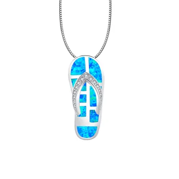 Opal kolye gümüş 925 Mavi Opal Flip Flop Kolye Kadın terlik Kolye Hediye İçin