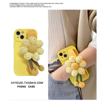 Sevimli Çiçek Bilek Kayışı Braketi Fonksiyonu İle Kapak Telefon Kılıfı için İphone 14 13 12 11 Pro Max X Xr Kız Yumuşak Coque Fundas
