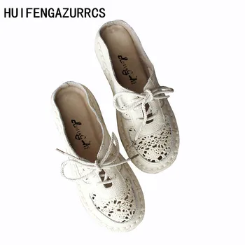 HUIFENGAZURRCS-Hakiki deri ayakkabı, Edebi ve sanat pamuk dantel terlik, rahat yumuşak alt Baotou düz tabanlı terlik