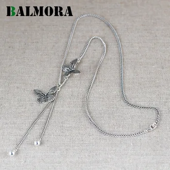 BALMORA S925 Gümüş Orijinal Lüks 3D Kelebek Kolye Kolye Kadınlar İçin Kızlar Moda INS Tarzı Uzun Zincir Takı Hediye