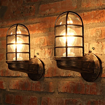 Endüstriyel tarzı yatak odası başucu duvar lambası yaratıcı cam kapak Cafe ışık su geçirmez pas demir Bar ışıkları ücretsiz nakliye
