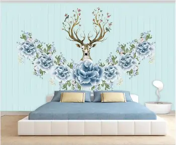 WDBH özel duvar 3d fotoğraf duvar kağıdı Avrupa geyik kafası şakayık çiçek arka plan ev dekor oturma odası duvar kağıdı duvarlar için 3 d