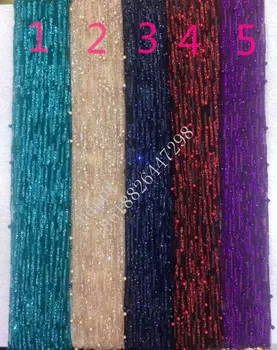 Fransız tül 6 renkler Malzeme Net Dantel Yumuşak fransız file dantel boncuklu kumaş yapıştırılmış glitter akşam elbise için H-98520