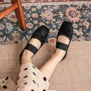 YENİ Moda Klasik pu ayakkabıları Elastik Bant Ayakkabı Kadın Kare Ayak Papyon Kadınlar Flats Zarif Sevgililer Ayakkabı