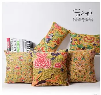 45x45cm Vintage çiçekli desen arka minder örtüsü yastık kılıfı kanepe yastık ev dekorasyon için yastık kılıfı