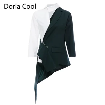 Yeni 2020 Kişilik kadın Blazer Düzensiz Hollow Out Palto Yüksek Sokak Tasarımcı Kız Gömlek Blazers Patchwork Giyim