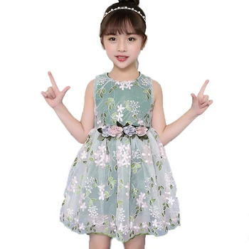2019 Yeni Butik Kız Elbise Yaz / Bahar Prenses Çocuk Elbise Çiçek Desen Yeşil Pembe Moda Sevimli Çocuk Giyim