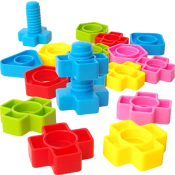 1 Takım Çocuk Vida Yapı Taşları Plastik Insert Blokları Somun Şekli Oyuncaklar Eğitici Oyuncaklar Montessori Ölçekli Modeller