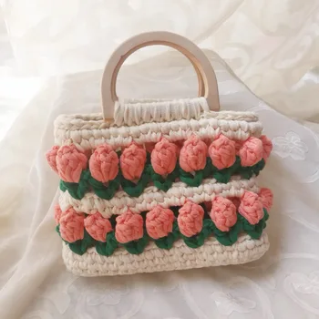Yeni DIY El Yapımı Gül çiçekli çanta Yaratıcı Çanta Yapımı Malzemeleri El Sanatları Dokuma Malzeme Çanta Yapma Aksesuarları