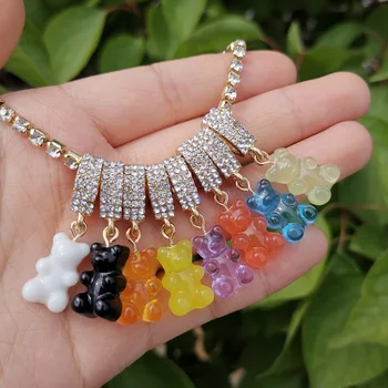 Sevimli Şeker Renk Ayı Kolye Kolye suni elmas zincir Kolye Kızlar Kadınlar için moda takı