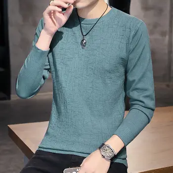 2022 Yeni erkek Sonbahar Kazak Kazak Erkek Slim Fit O-boyun Düz Renk Örme Kazak Tops M-4XL Erkek Giyim Homme E411