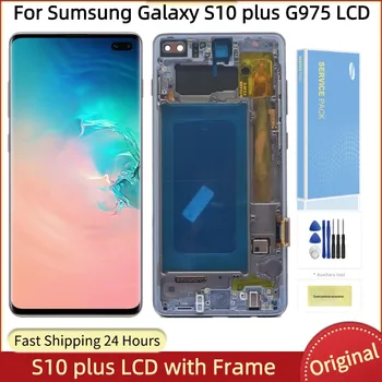 100 % ORİJİNAL AMOLED SAMSUNG LCD Galaxy S10 artı G975 dokunmatik LCD ekran Ekran Çerçeve Sayısallaştırıcı Meclisi ile Siyah Nokta İle