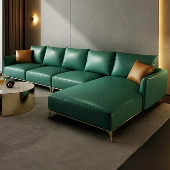Lüks modern minimalist deri kanepe 123 kombinasyonu ilk katman inek derisi kanepe oturma odası üç veya dört kişi için