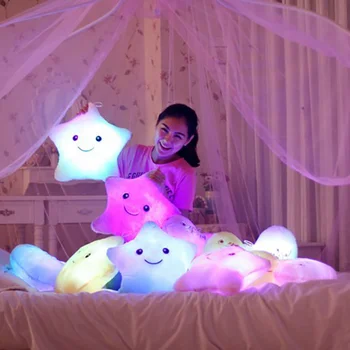 35 cm Yaratıcı Oyuncak Aydınlık Yastık Yumuşak Dolması Peluş Parlayan Renkli Yıldız Yastık led ışık Oyuncaklar Hediyeler Çocuklar İçin çocuk kız