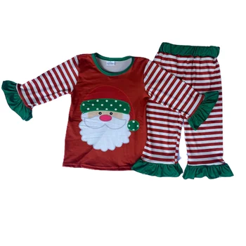 Bebek Kız Noel Santa Pijama Kırmızı Şerit Pijama çocuk Butik Toptan Nightclothes setleri