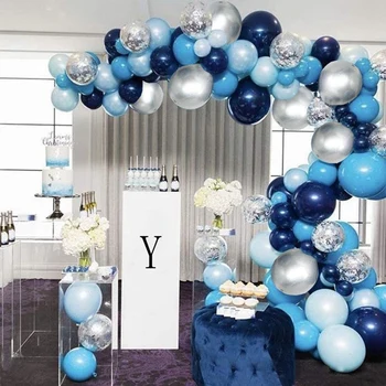 102 Adet Lacivert Balonlar Kemer Kiti Gümüş Balonlar Bebek Duş Doğum Günü Partisi Süslemeleri Düğün Aksesuarları