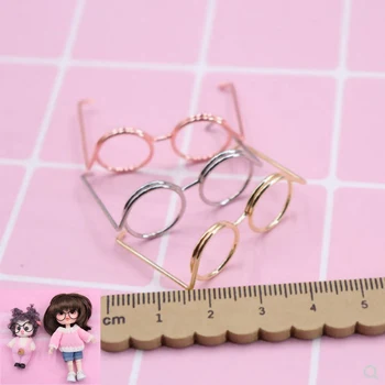 5 adet Mini Gözlük Bebek Aksesuarları Moda Altın / Gümüş / Gül Altın Renk Yuvarlak Gözlük Çerçevesi Lenssiz