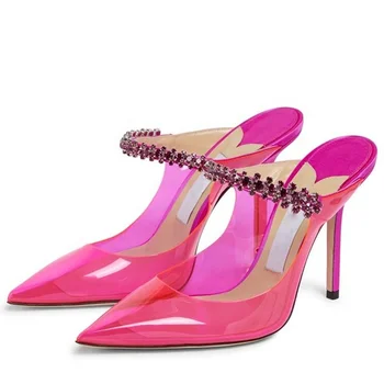 Şeker renk şeffaf yaz topuklu Ayakkabı moda katır sivri Burun elmas Slip-on Sandalet topuklu Bayan için