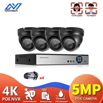 5.0 MP HD 4CH POE NVR Ses 24 adet IR Gündüz Gece Odası / Sokak Su Geçirmez Güvenlik POE IP Dome Kameralar CCTV Sistemi Tak ve Çalıştır