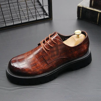 CuddlyIIPanda Erkekler Moda Rahat iş ayakkabısı Bahar Sonbahar İngiliz Tarzı Trend Kalın Alt Retro Yuvarlak Ayak İş Sneakers