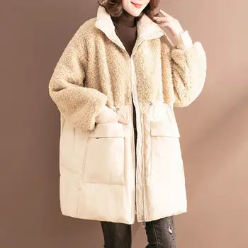 2021 Yeni kadın Kış Moda Zarif Dikiş Kuzu Saç Gevşek Orta uzunlukta Sıcak Ceket kadın Giyim Kış Ceket Kadınlar K018