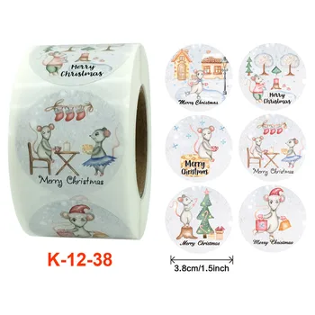 500 adet Fare Merry Christmas Çıkartmalar / 1 / 1 5 inç Noel Çıkartmalar Scrapbooking Ambalaj Mühür Etiketleri Kırtasiye Sticker