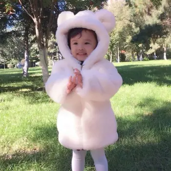 2021 Kış Bebek Kız Kapşonlu Ceketler Faux Kürk Palto Çocuklar Sıcak Ceketler Çocuk Giyim Erkek Gevşek Mont Bebek Palto G76
