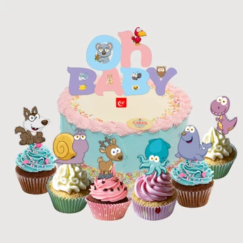 1 takım Oh Bebek Kek Topper Sevimli Hayvanlar Mutlu Doğum Günü Akrilik Kek Bayrakları Yenidoğan Bebek Duş Çocuklar Parti Kek Dekor