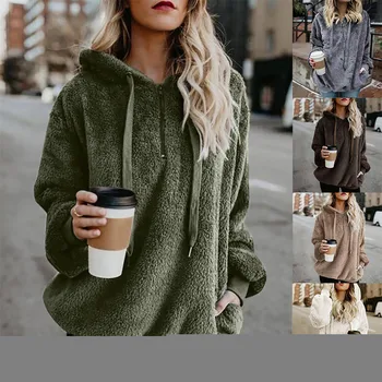 Yün Hoodies Büyük Boy Kış sıcak Kadın Kazak Harajuku Tarzı Üstleri Ceket Uzun Kollu Kapşonlu Moda Hoodie Üstleri Streetwear