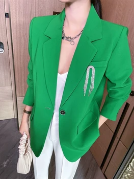 Kadın Blazer 2022 Yeni Bahar Sonbahar Kore Moda Zarif Blazer Yeşil Siyah Gevşek İnce Rahat Tüm Maç kadın ceketi
