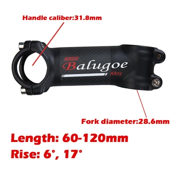Balugoe Yeni alüminyum + karbon fiber yükseltici çubuk bisiklet Kök karbon fiber bisiklet gövdesi karbon kolu 28.6-31.8 MM 6 derece 17 derece