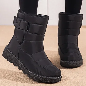 Kürklü Siyah Kadın Çizmeler Peluş Sıcak Su Geçirmez Kaymaz Kış Ayakkabı Açık Yürüyüş rahat ayakkabılar Coturno Feminino