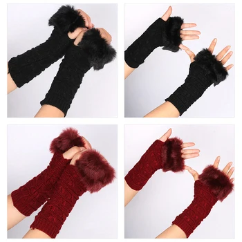 Moda Kış Düz Renk Faux Tavşan Kürk Eldiven Kol kol kapağı İsıtıcı Parmaksız Bilek Eldiven Örme Mitten Kadın Eldiven