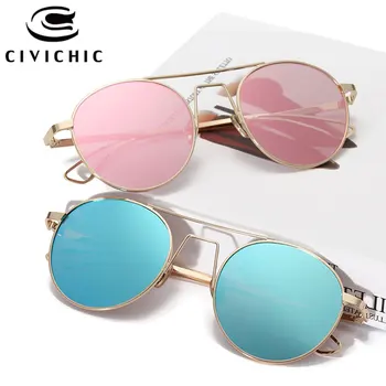 CIVICHIC Benzersiz Tasarım Yuvarlak Kadın Güneş Gözlüğü Marka Tasarımcısı Erkekler Hipster HD Düz Gözlük Ayna Kaplama UV400 Oculos De Sol E367