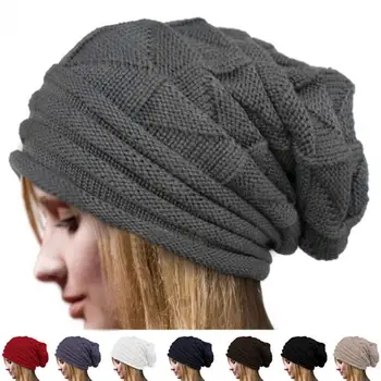 Örme Baggy Bere Büyük Boy Kış Şapka Kayak Düz Renk Kasketleri Kadın Erkek Kış Yün Sıcak Kap Kasketleri Unisex Örme Şapka