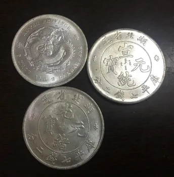 Çin-İmparatorluğu-Hubei eyaleti (Hupeh) - Dolar Gümüş Kaplama Kopya Para 3 Farklı tip