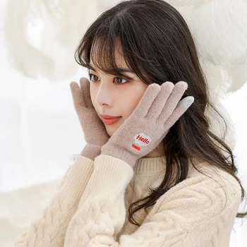 Kış kadın eldivenleri Peri Sıcak Tutmak Sevimli Japon Han Baskı Karikatür Beş Parmak Eklemek Yün Dokunmatik Ekran Örgü İpliği