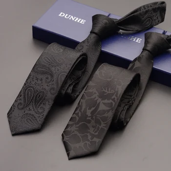 Erkekler için yüksek Kalite Yeni İpek Düğün Kravatlar Kravat ince 6 cm kravat Tasarımcılar Marka Resmi Siyah Mavi Boyun Kravat Hediye Kutusu ile