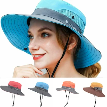 Geniş Ağız balıkçı şapkası Açık UV Koruma güneş şapkası Kova Şapka kadın Panama Şapka Kadın Yaz İpli Yürüyüş Kap