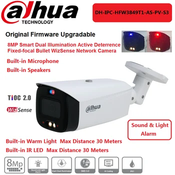 Dahua IP Kamera IPC-HFW3849T1-AS-PV-S3 8MP Orijinal Sabit Odak Mermi Dahili mikrofon ve hoparlör ses ve ışık alarmı akıllı Aydınlatma