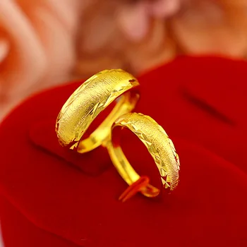 18 K Altın Renk Çift Yüzük Oyma Mat Düğün Infinity Yüzük Erkekler ve Kadınlar Nişan Takı Hediyeler